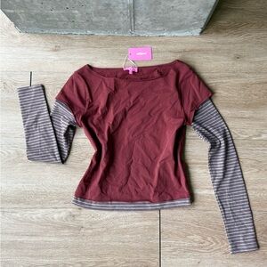 Striped Sleeve Maroon Top